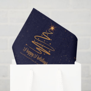 Papel De Seda Elegante árbol de Navidad dorado azul marino perso