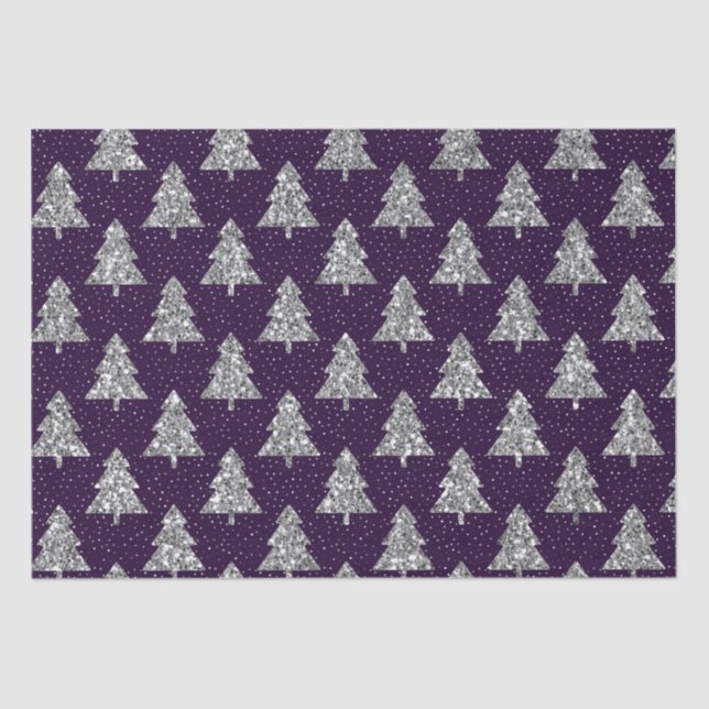 Papel De Seda Elegante árbol de Navidad morado y Purpurina plate (Anverso)
