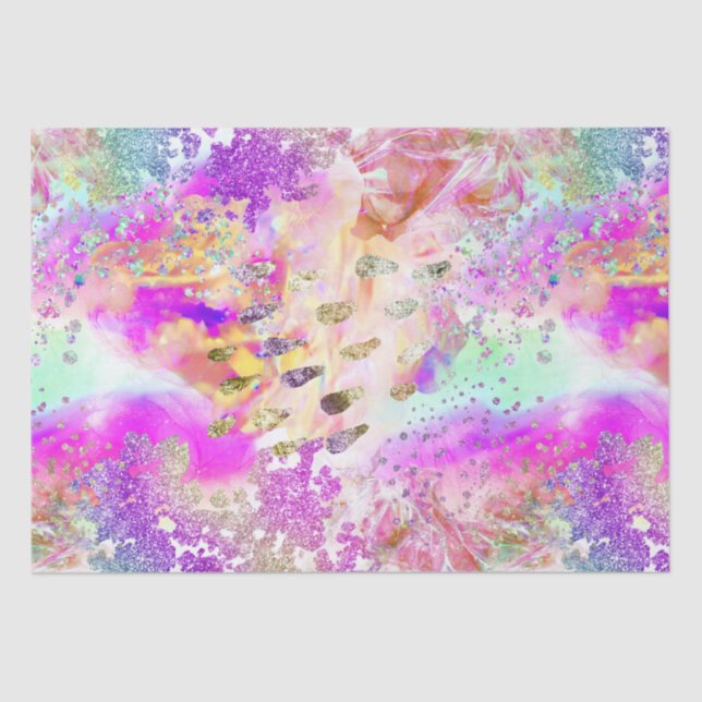 Papel De Seda Elegante Arcoíris Iridescente de Acuarela  (Anverso)