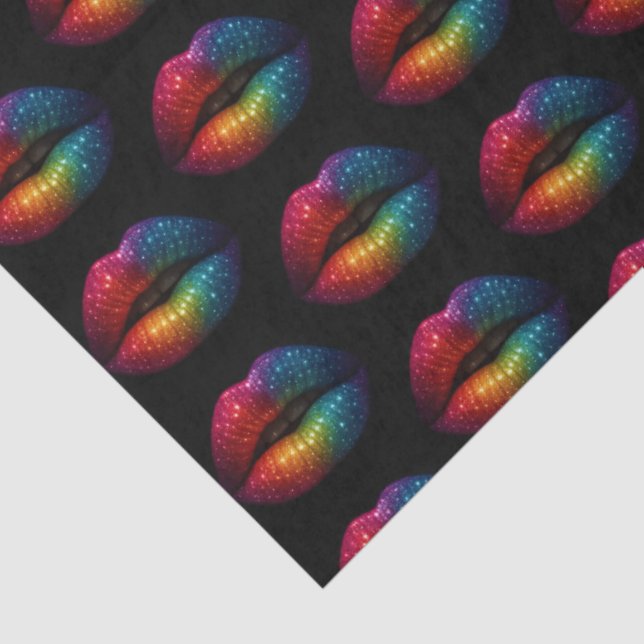 Papel De Seda elegante arcoiris purpurina labios estética patrón (Detalle)