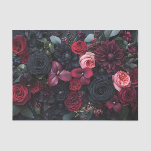 Papel De Seda Elegante Arreglo Floral Oscuro Con Rosas (Anverso)