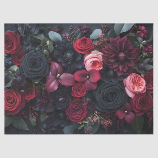 Papel De Seda Elegante Arreglo Floral Oscuro Con Rosas (Anverso)