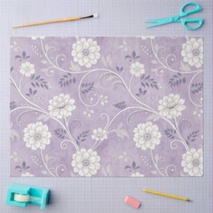 Papel De Seda Elegante Arte De Decoración Vintage Floral Púrpura