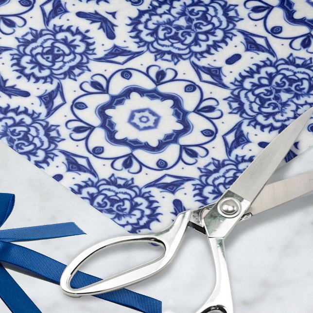 Papel De Seda Elegante azul floral sobre estilo de cerámica pint (Subido por el creador)