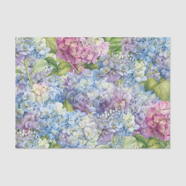 Papel De Seda Elegante azul Hydrangea Floral Pattern Decoupage (Anverso)