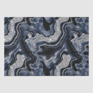 Papel De Seda Elegante azul marino y brillo de plata Cumpleaños