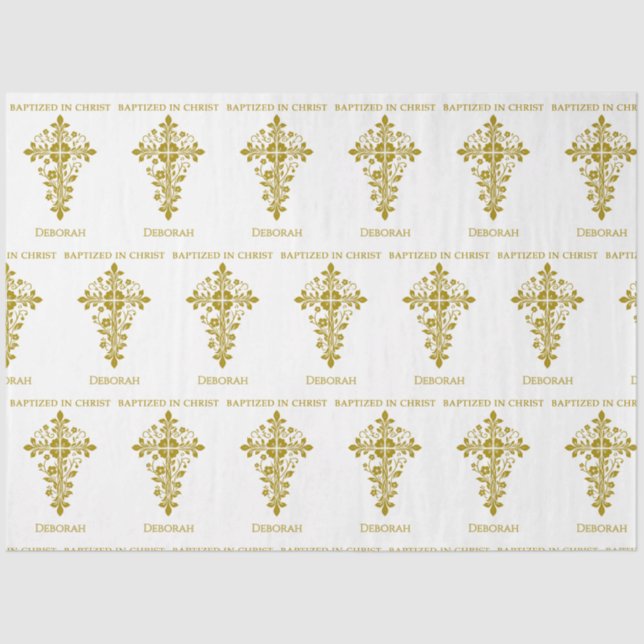 Papel De Seda Elegante Baptismo Ornate de Oro (Anverso)