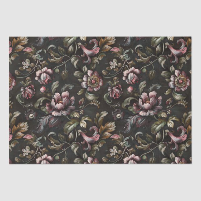 Papel De Seda Elegante Baroque Oscuro Pintar Flores Desnuda (Anverso)