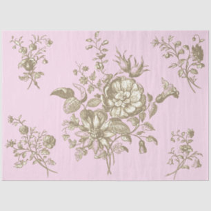 Papel De Seda Elegante beige dorado floral vintage sobre rosa