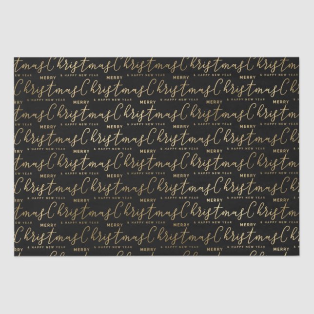 Papel De Seda Elegante Black and Gold Script Feliz Navidad (Anverso)