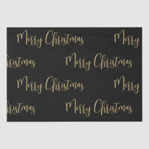Papel De Seda Elegante Black Gold Merry Christmas