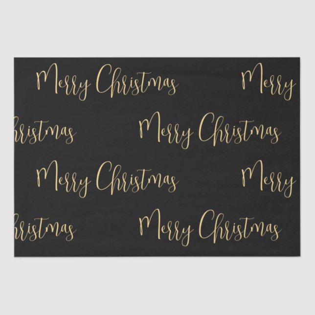 Papel De Seda Elegante Black Gold Merry Christmas (Anverso)