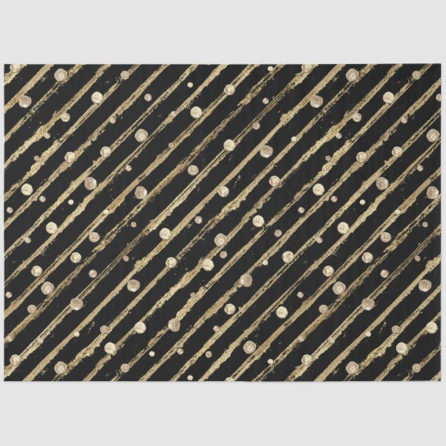 Papel De Seda Elegante Black Velvet Gold Stripes Dots Luxury (Anverso)