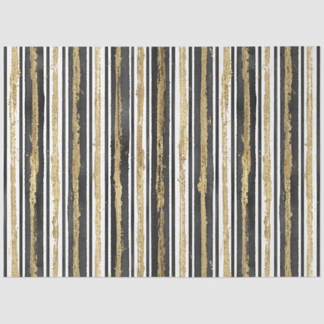Papel De Seda Elegante Black White Faux Gold Stripes Luxury (Anverso)