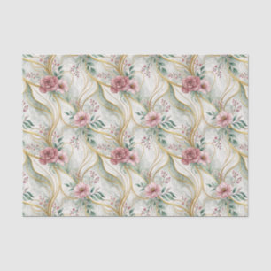 Papel De Seda Elegante Bodas Florales Vintage Rosa Turquesa Dora