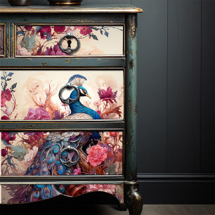 Papel De Seda Elegante Boho de época victoriano Decoupage Peacoc