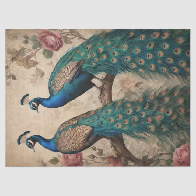 Papel De Seda Elegante Boho Peacock victoriano (Anverso)