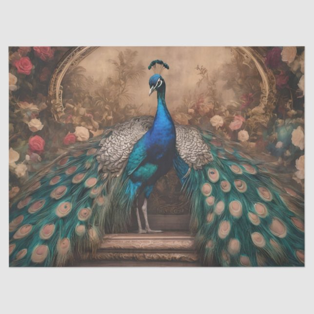 Papel De Seda Elegante Boho Peacock victoriano (Anverso)