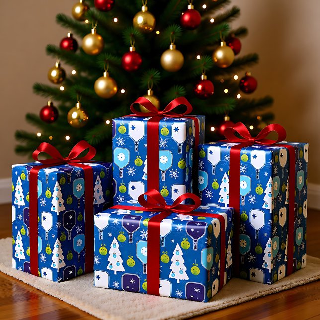 Papel De Seda Elegante bola de picnic de Navidades azules y blan (Elegant blue and white Christmas pickleball Tissue Paper)