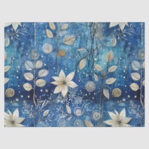 Papel De Seda Elegante Botánica Invernal Azul Índigo