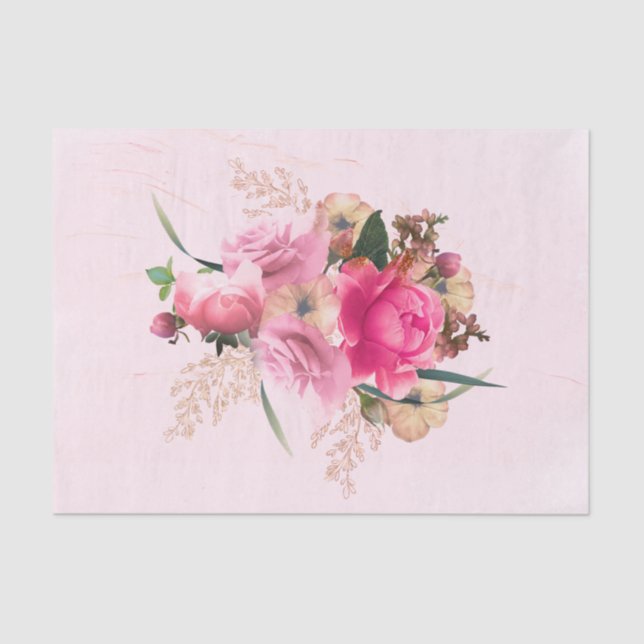 Papel De Seda Elegante Bouquet de oro rosa rosa floral (Anverso)