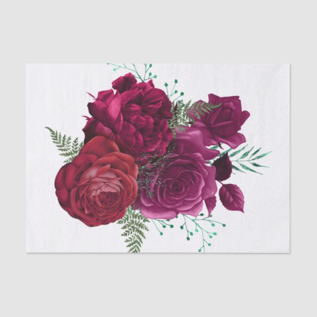 Papel De Seda Elegante Bouquet Magenta Rosa Floral (Anverso)