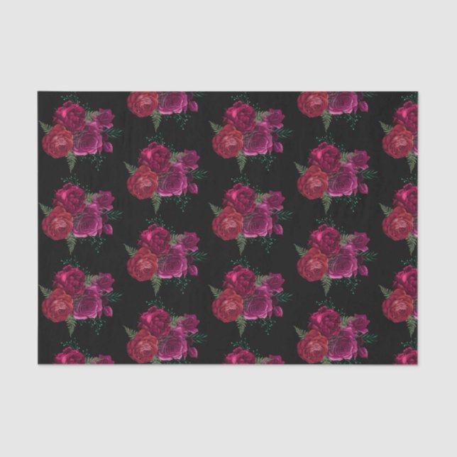 Papel De Seda Elegante Bouquet Magenta Rosa Floral (Anverso)
