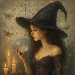 Papel De Seda Elegante Bruja con Crystal Ball y Tarot - Gótico