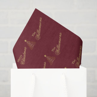 Papel De Seda Elegante Burgundy Dorado Feliz Navidad Nombre de l