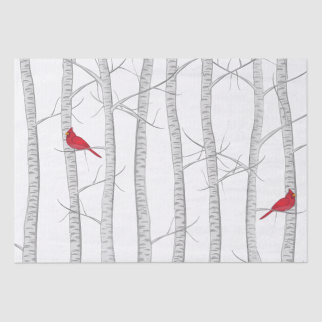 Papel De Seda Elegante Cardenal Rojo Invierno Botánico (Anverso)