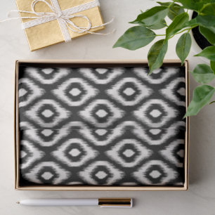 Papel De Seda Elegante Chic Mod Negro Marfil Patrón Ikat de Diam