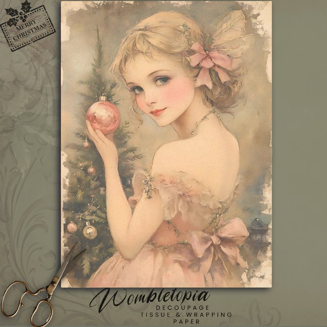 Papel De Seda Elegante Chica de Navidad con ornamento rosa (Subido por el creador)