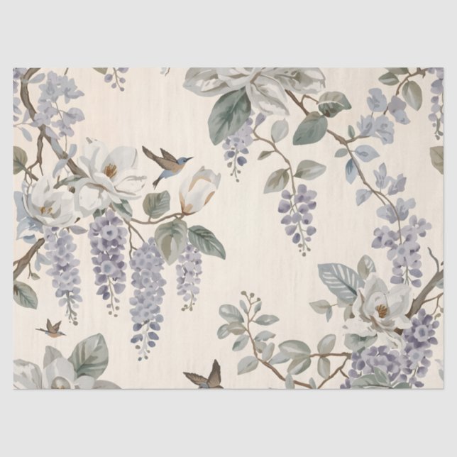 Papel De Seda Elegante Chinoiserie de Flores y Aves (Anverso)