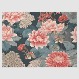 Papel De Seda Elegante Chinoiserie Florals Verde azulado Peach