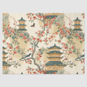 Papel De Seda Elegante Chinoiserie - Pagodas, Flores y Aves
