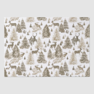 Papel De Seda Elegante ciervo beige vintage en bosque nevado