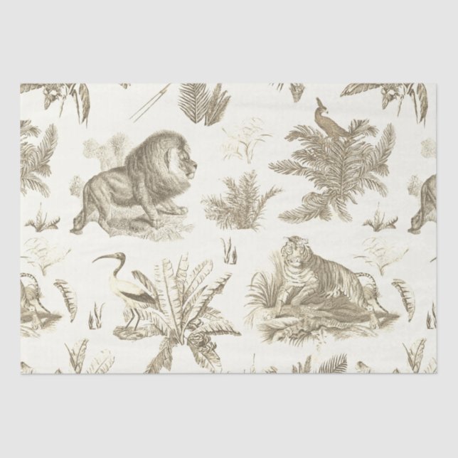 Papel De Seda Elegante clásico Tigre de león tocador beige (Anverso)