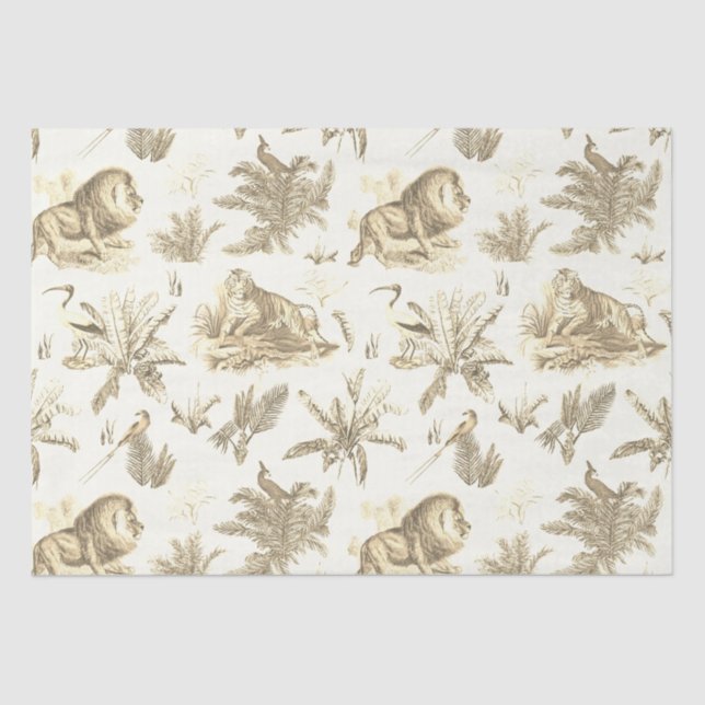 Papel De Seda Elegante clásico Tigre de león tocador beige (Anverso)