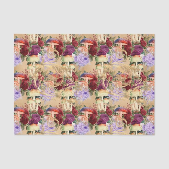 Papel De Seda Elegante Collage de hongos (Anverso)