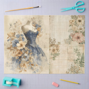 Papel De Seda Elegante Collage floral de Ephemera Cottagecore