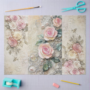 Papel De Seda Elegante Collage floral de Ephemera Cottagecore