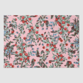 Papel De Seda Elegante color de agua festivo rojo azul bayas ros