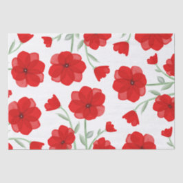Papel De Seda Elegante Color de Agua Rojo Poppy Patrón Floral