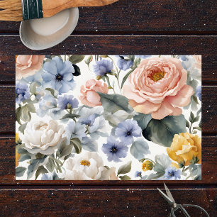 Papel De Seda Elegante color de agua vintage Peonías y Rosas