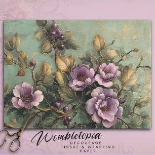 Papel De Seda Elegante color Vintage morado y verde floral