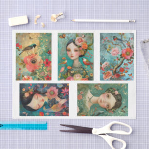 Papel De Seda Elegante Colorido Floral Botella Decoupage