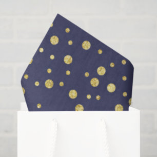 Papel de seda elegante con lunares dorados y azul 