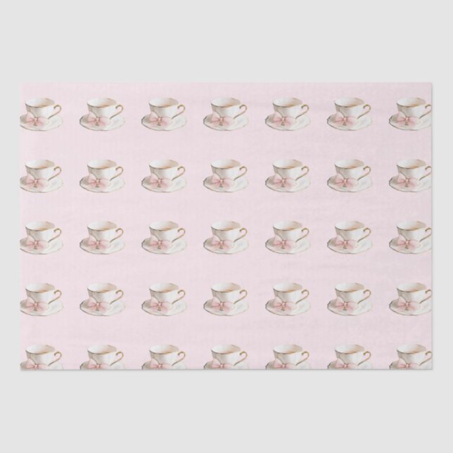 Papel De Seda Elegante Coquette Preppy Té Rosa con Bow (Anverso)