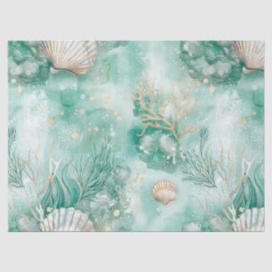 Papel De Seda Elegante Coral de Oro y acuarela