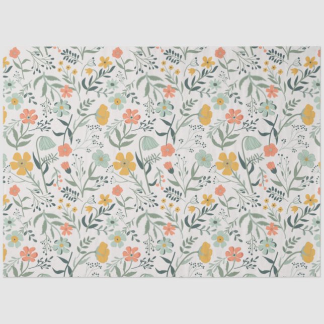 Papel De Seda Elegante Coral Mustard Garden Floral (Anverso)